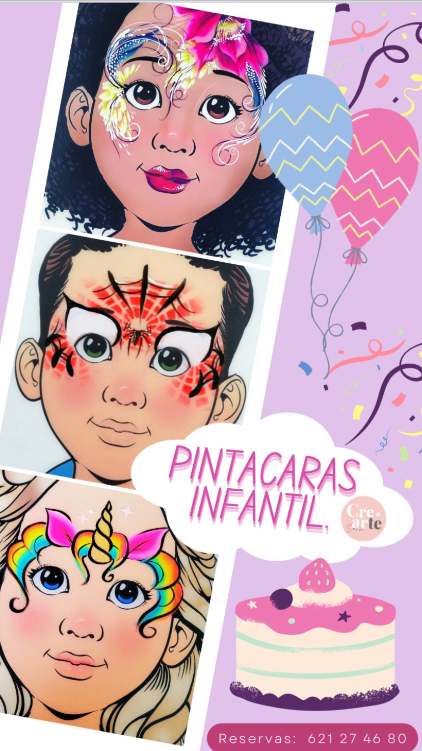 Diseños de pintacaras infantil: mariposa, superhéroe y unicornio